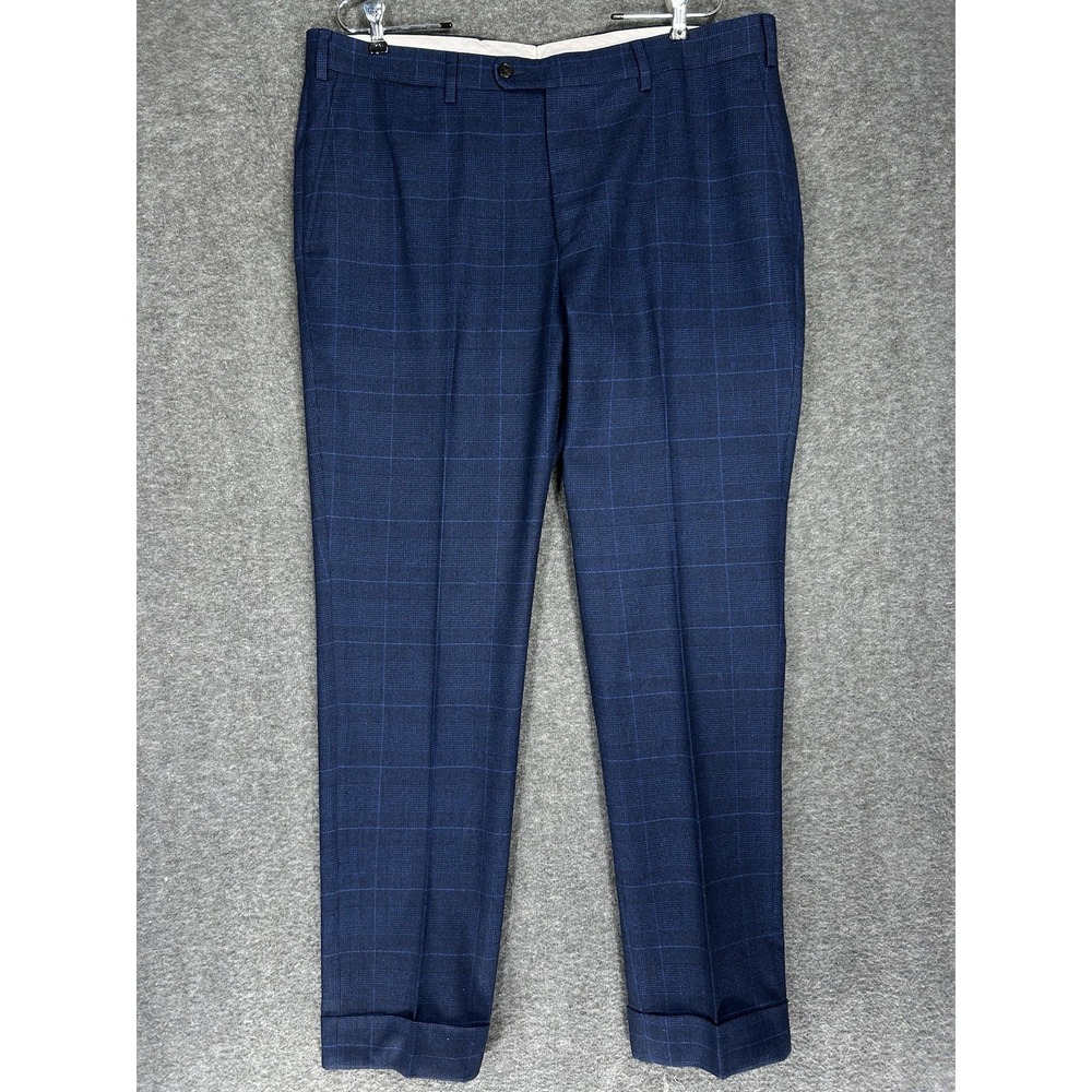 Suitsupply Dress Pants 38x32 Blue Plaid Sienna Int Flat Front Silk Wool